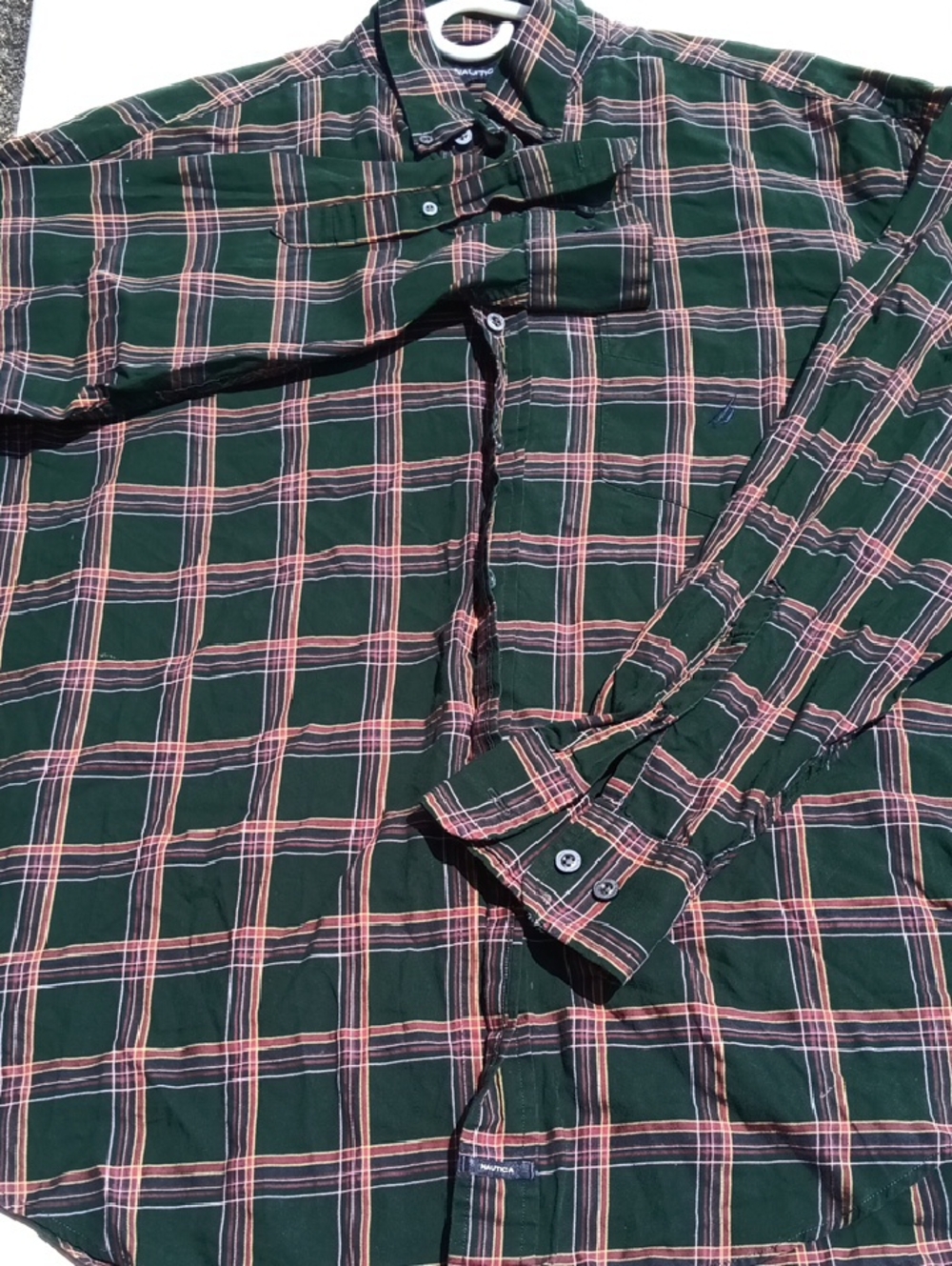 Nautica Dark Green Plaid Long-Sleeve Button-Down Shirt